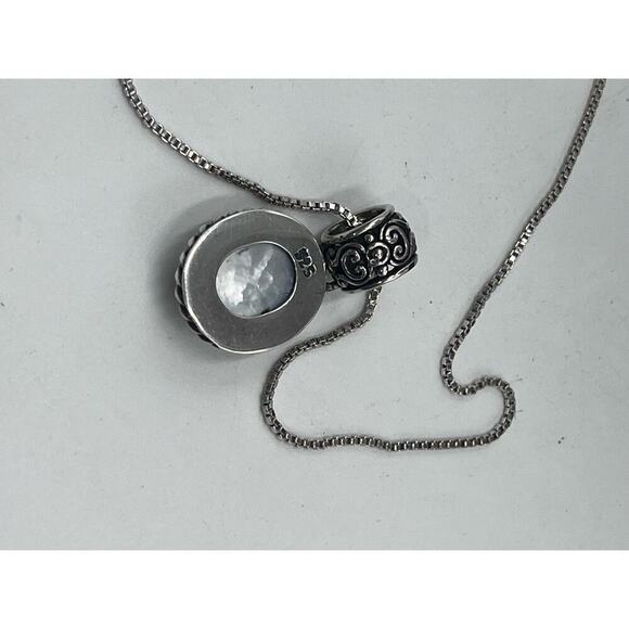 Sterling Silver 925 Chain and Mother of Pearl Oval Bezel Faceted Pendant - Picture 9 of 12